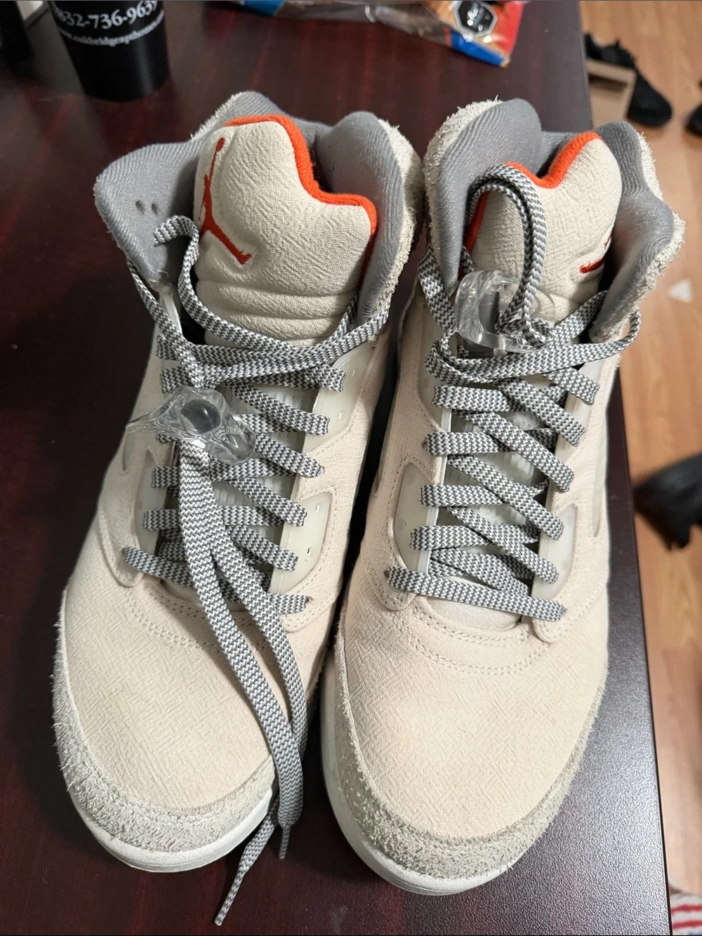 Jordan High-Top Sneakers in Beige with Orange Trim